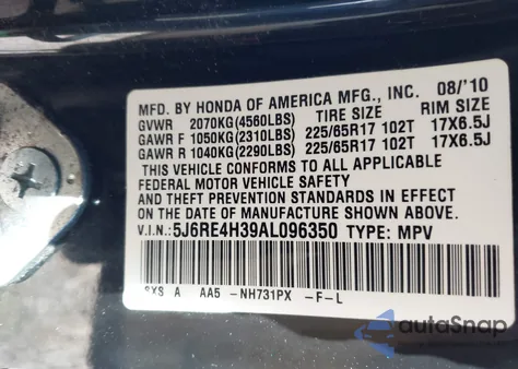 2010 Honda Cr-V Lx z USA, uszkodzony, nr VIN 5J6RE4H39AL096350